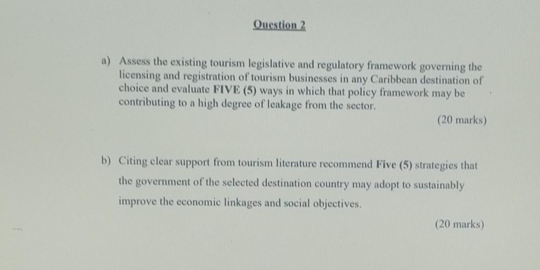 Question 2 A Assess The Existing Tourism Legislative And Regulatory Framework Governing The Licensing And Registration 1