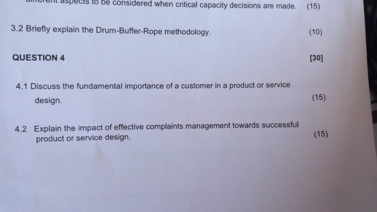 Aspects To Be Considered When Critical Capacity Decisions Are Made 15 3 2 Briefly Explain The Drum Buffer Rope Method 1