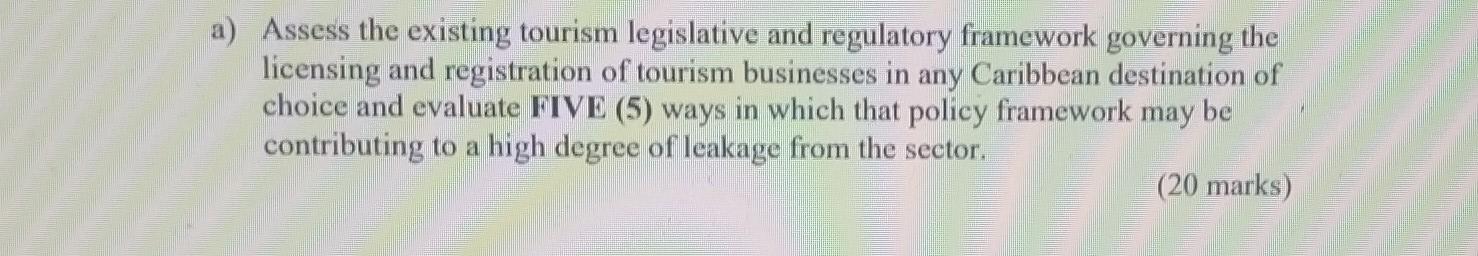 A Assess The Existing Tourism Legislative And Regulatory Framework Governing The Licensing And Registration Of Tourism 1