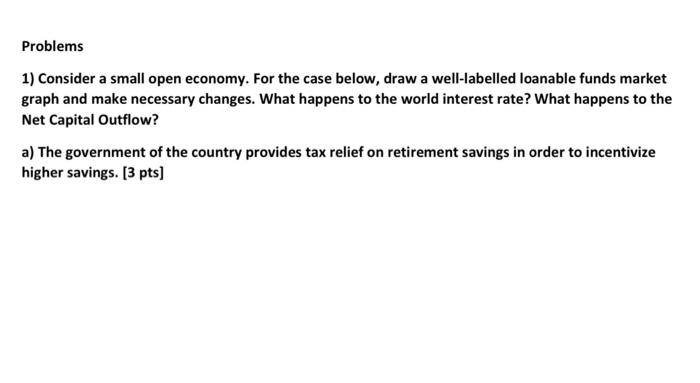 Problems 1 Consider A Small Open Economy For The Case Below Draw A Well Labelled Loanable Funds Market Graph And Make 1