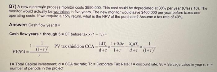 Q7 A New Electronic Process Monitor Costs 990 000 This Cost Could Be Depreciated At 30 Per Year Class 10 The Moni 1