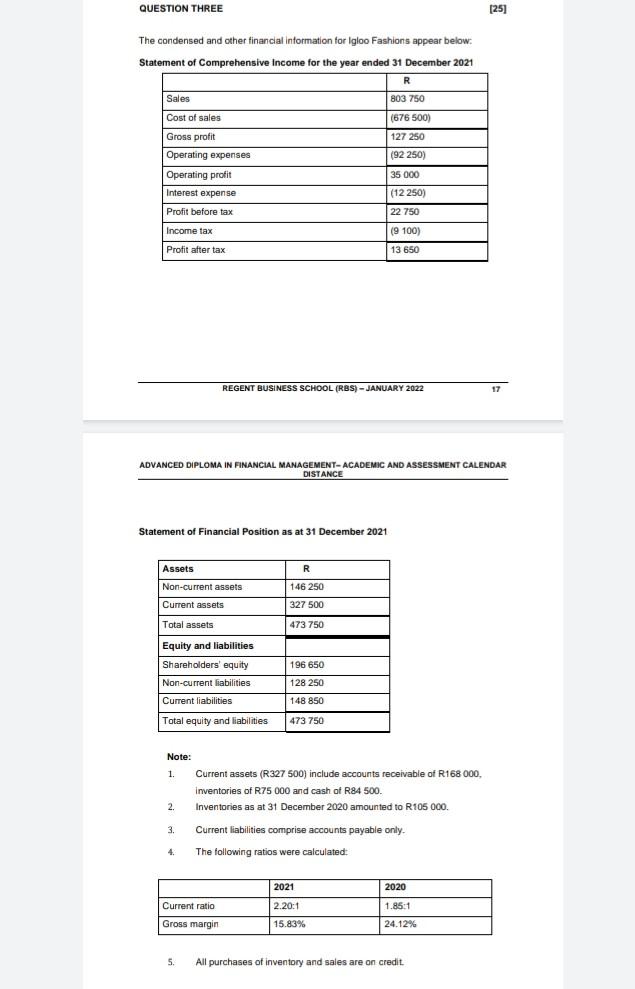 Question Three 25 The Condensed And Other Financial Information For Igloo Fashions Appear Below Statement Of Comprehe 1