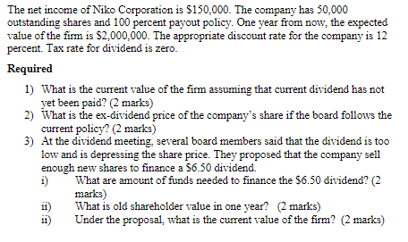The Net Income Of Niko Corporation Is 150 000 The Company Has 50 000 Outstanding Shares And 100 Percent Payout Policy 1