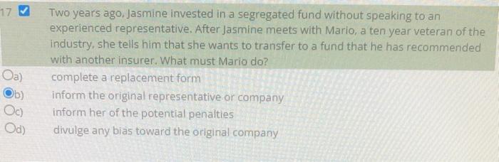 17 Oa Ob Two Years Ago Jasmine Invested In A Segregated Fund Without Speaking To An Experienced Representative After 1