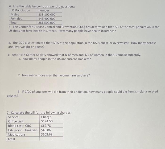 6 Use The Table Below To Answer The Questions Us Population Number Males 138 100 000 Females 143 400 000 Total 281 500 1