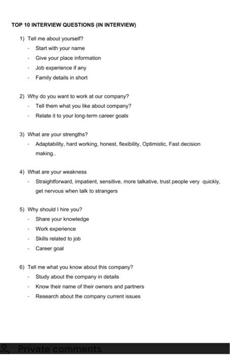 Top 10 Interview Questions In Interview 1 Tell Me About Yourself Start With Your Name Give Your Place Information Jo 1