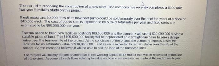 Thermo Ltd Is Proposing The Construction Of A New Plant The Company Has Recently Completed A 300 000 Two Year Feasibi 1