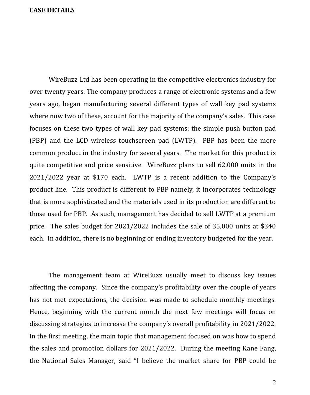 Case Details Wirebuzz Ltd Has Been Operating In The Competitive Electronics Industry For Over Twenty Years The Company 1