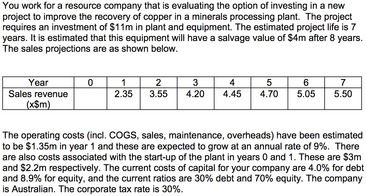 You Work For A Resource Company That Is Evaluating The Option Of Investing In A New Project To Improve The Recovery Of C 1