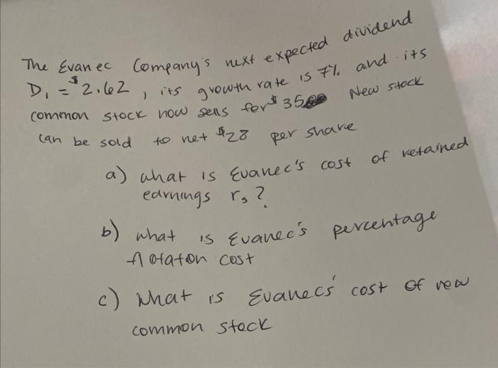 The Evanec Company S Next Expected Dividend Growth Rate Is The And Its New Stock Can Be Sold Per Share 7 Its Common Stoc 1