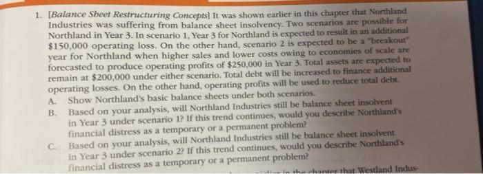 1 Balance Sheet Restructuring Concepts It Was Shown Earlier In This Chapter That Northland Industries Was Suffering F 1
