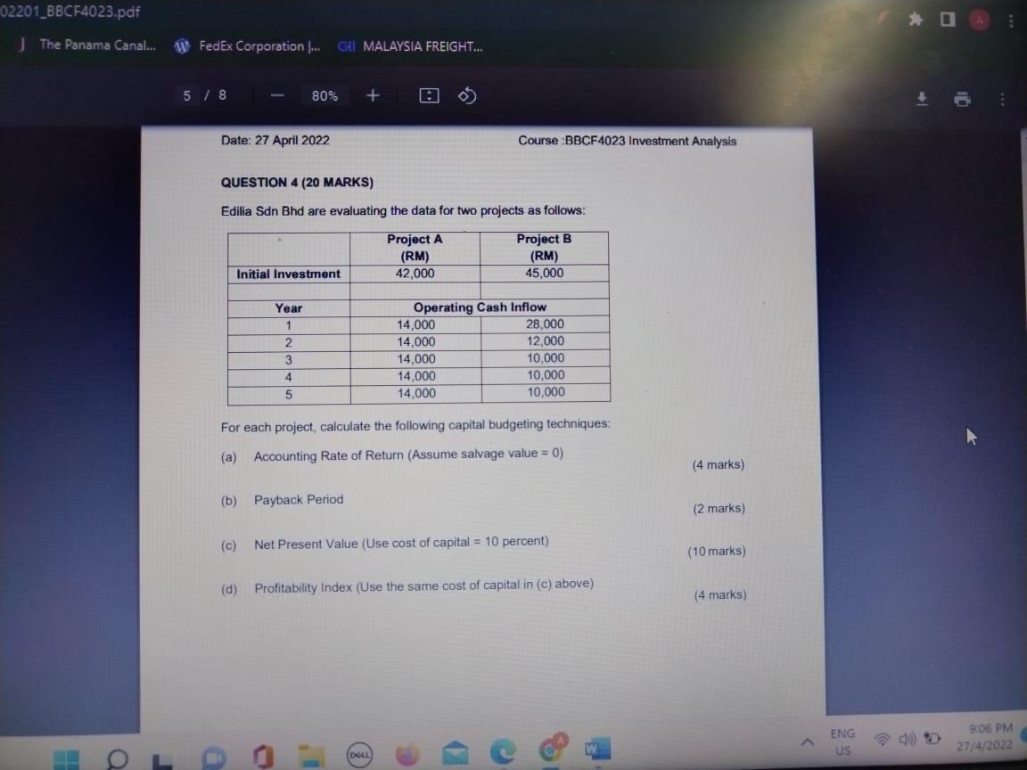 02201 Bbcf4023 Pdf D A 1 The Panama Canal W Fedex Corporation Gi Malaysia Freight 5 8 80 Date 27 April 1