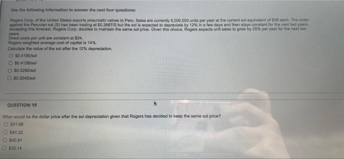 Use The Following Information To Answer The Next Four Questions Roger Corp Of The United States Axporta Pneumatic Valves 1