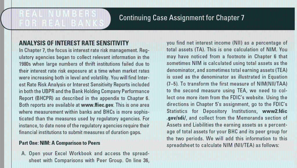 Real Numbers For Real Banks Continuing Case Assignment For Chapter 7 Analysis Of Interest Rate Sensitivity In Chapter 7 1