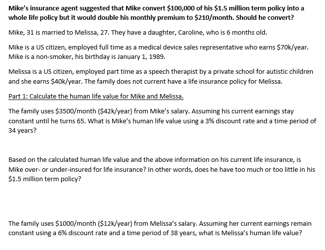 Mike S Insurance Agent Suggested That Mike Convert 100 000 Of His 1 5 Million Term Policy Into A Whole Life Policy But 1