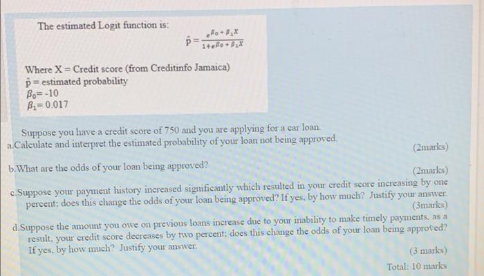 The Estimated Logit Function Is Ofopx 1to3 Where X Credit Score From Creditinfo Jamaica P Estimated Probability 1