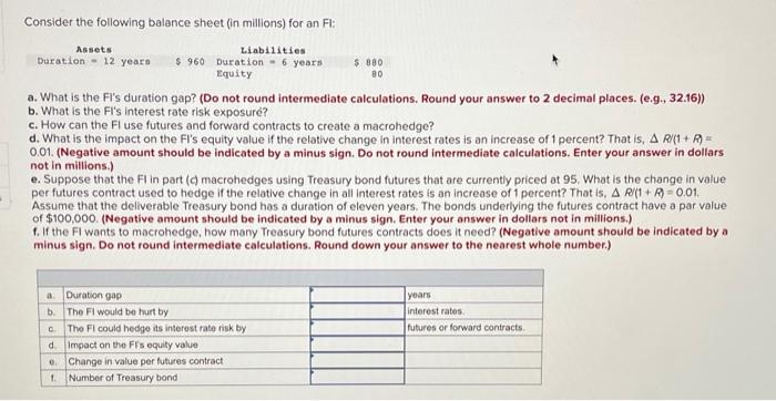 Consider The Following Balance Sheet In Millions For An Fi Assets Liabilities Duration 12 Years 960 Duration 6 1