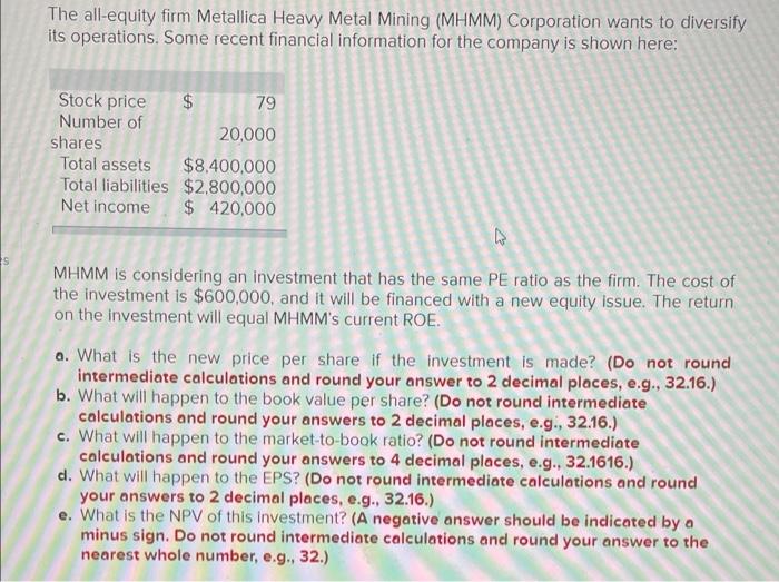 The All Equity Firm Metallica Heavy Metal Mining Mhmm Corporation Wants To Diversify Its Operations Some Recent Finan 1