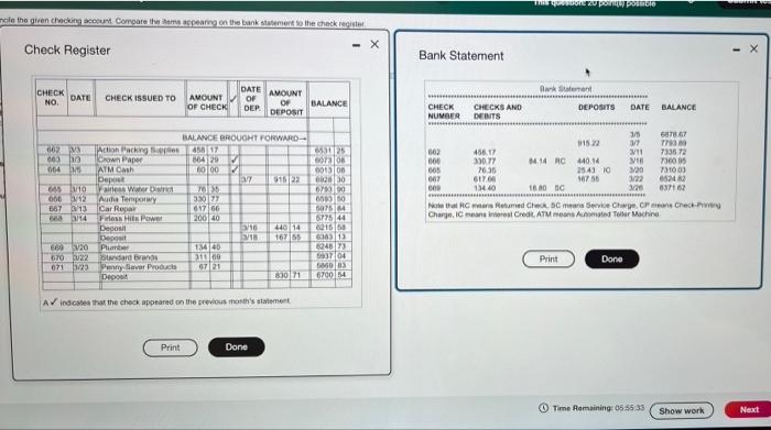 Reconcile The Given Checking Account Compare The Items Appearing On The Bank Statement To The Check Register M Click Th 2