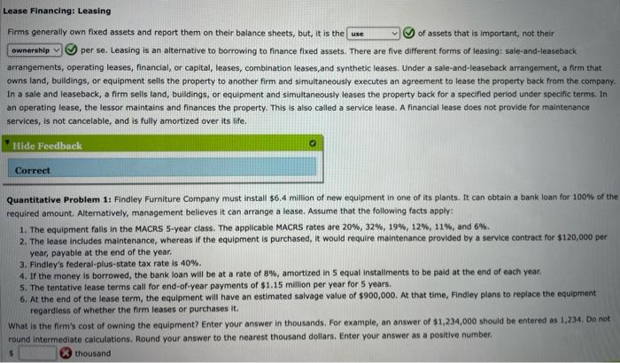 Lease Financing Leasing Firms Generally Own Fixed Assets And Report Them On Their Balance Sheets But It Is The Use Of 1