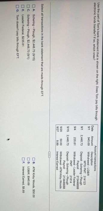 Use The Part Of Tow S Bank Is Shown On The Right Does Tom Pay It Ough En Funderater It Wich One Acoustions Due Amount 2