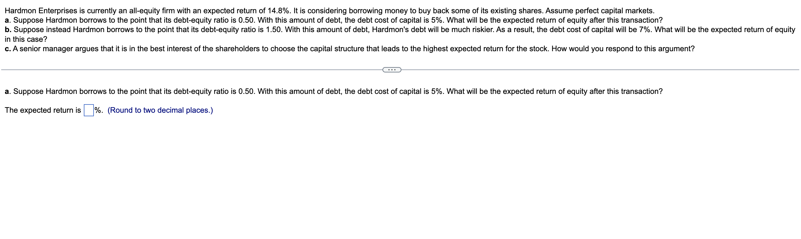 Hardmon Enterprises Is Currently An All Equity Firm With An Expected Return Of 14 8 It Is Considering Borrowing Money 1