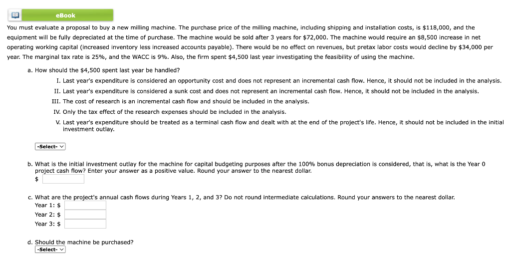 Ebook You Must Evaluate A Proposal To Buy A New Milling Machine The Purchase Price Of The Milling Machine Including Sh 1