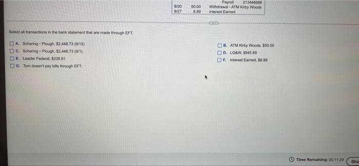 Use The Part Of Tom S Bank Statement That Is Shown On The Right Does Tom Pay Bills Through Electronic Funds Transfer If 3
