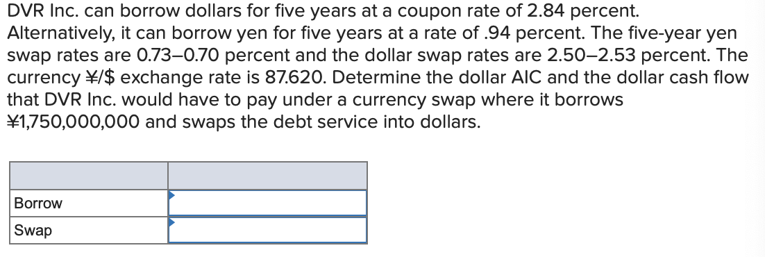 Dvr Inc Can Borrow Dollars For Five Years At A Coupon Rate Of 2 84 Percent Alternatively It Can Borrow Yen For Five Y 1
