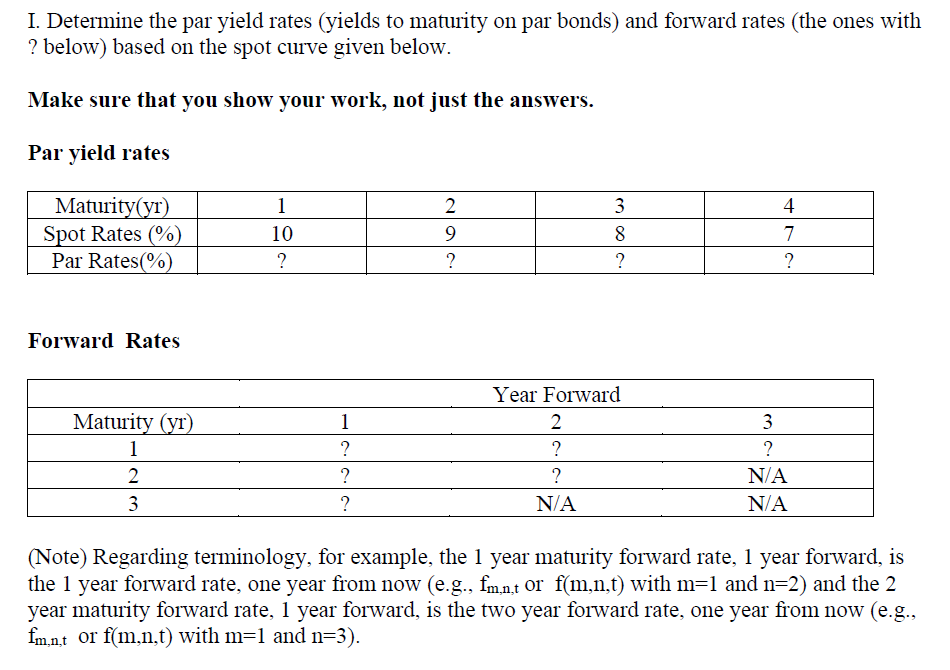 I Determine The Par Yield Rates Yields To Maturity On Par Bonds And Forward Rates The Ones With Below Based On Th 1