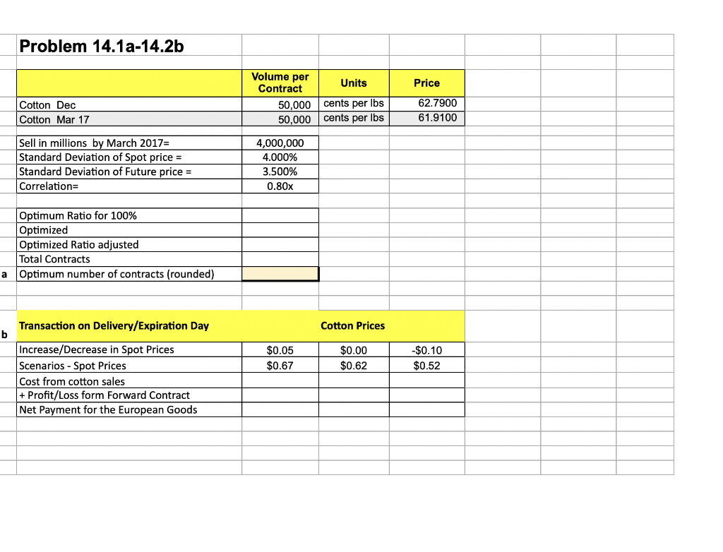 Problem 14 1a 14 2b Price Volume Per Units Contract 50 000 Cents Per Lbs 50 000 Cents Per Ibs Cotton Dec Cotton Mar 17 6 1