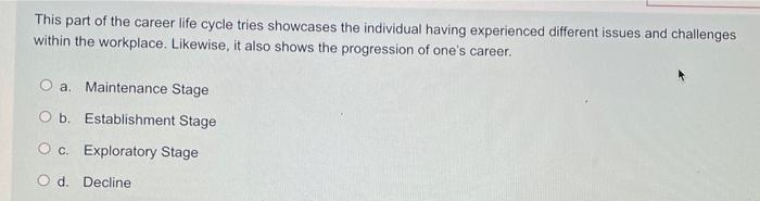 This Part Of The Career Life Cycle Tries Showcases The Individual Having Experienced Different Issues And Challenges Wit 1
