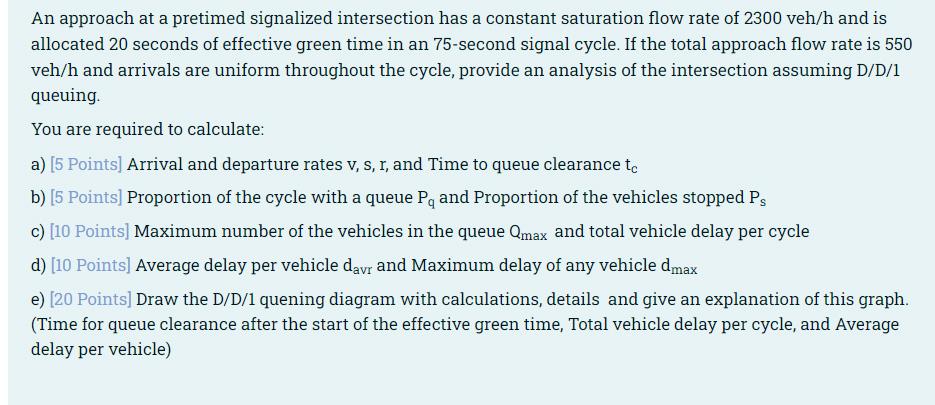 An Approach At A Pretimed Signalized Intersection Has A Constant Saturation Flow Rate Of 2300 Veh H And Is Allocated 20 1