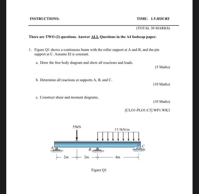 Instructions Time 1 5 Hours Total 30 Marks There Are Two 2 Questions Answer All Questions In The A4 Foolscap Pape 1