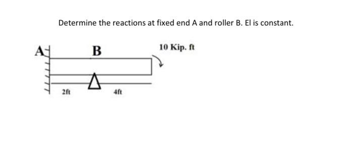 Determine The Reactions At Fixed End A And Roller B El Is Constant Ay B 10 Kip Ft 26 411 1