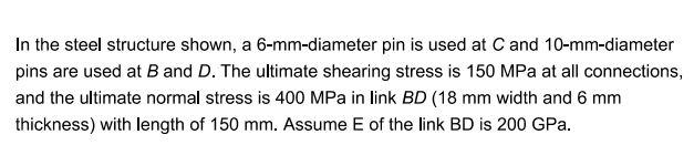 In The Steel Structure Shown A 6 Mm Diameter Pin Is Used At C And 10 Mm Diameter Pins Are Used At B And D The Ultimate 1