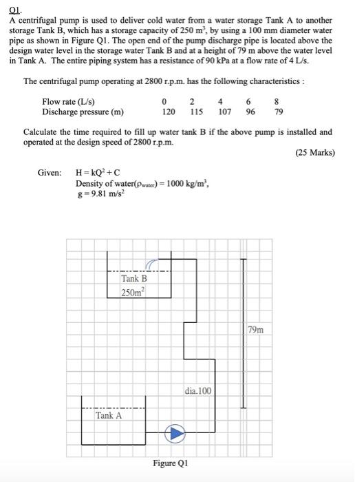 01 A Centrifugal Pump Is Used To Deliver Cold Water From A Water Storage Tank A To Another Storage Tank B Which Has A S 1