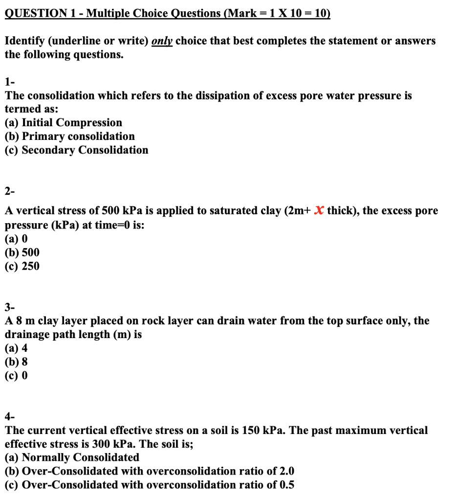 Question 1 Multiple Choice Questions Mark 1 X 10 10 Identify Underline Or Write Only Choice That Best Complete 1