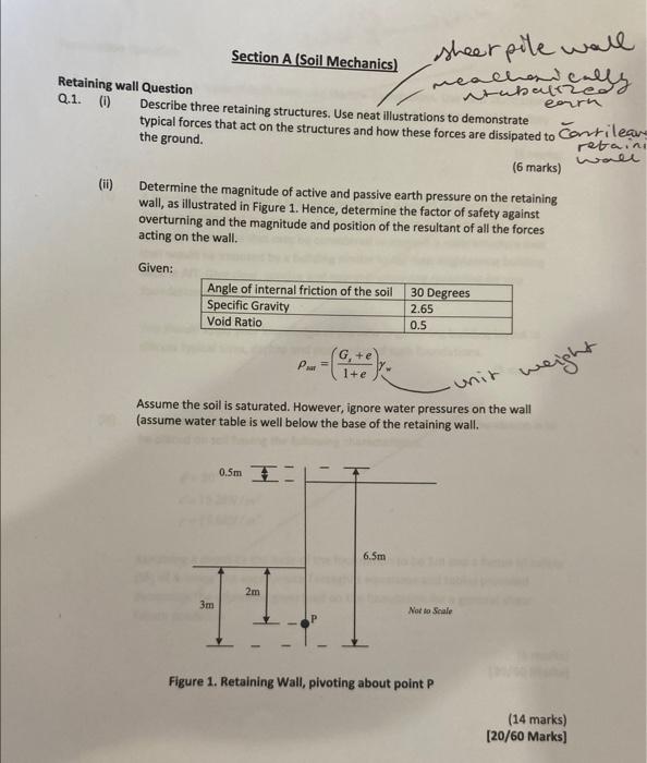 Section A Soil Mechanics Sheerpite Wall Realhereally Retaining Wall Question Eorn Q 1 0 Describe Three Retaining Stru 2