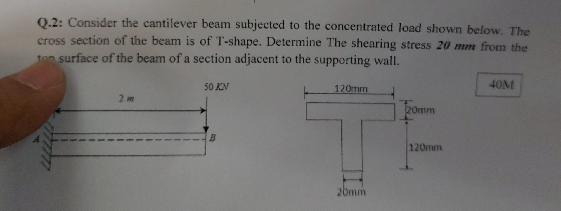 Q 2 Consider The Cantilever Beam Subjected To The Concentrated Load Shown Below The Cross Section Of The Beam Is Of T 1