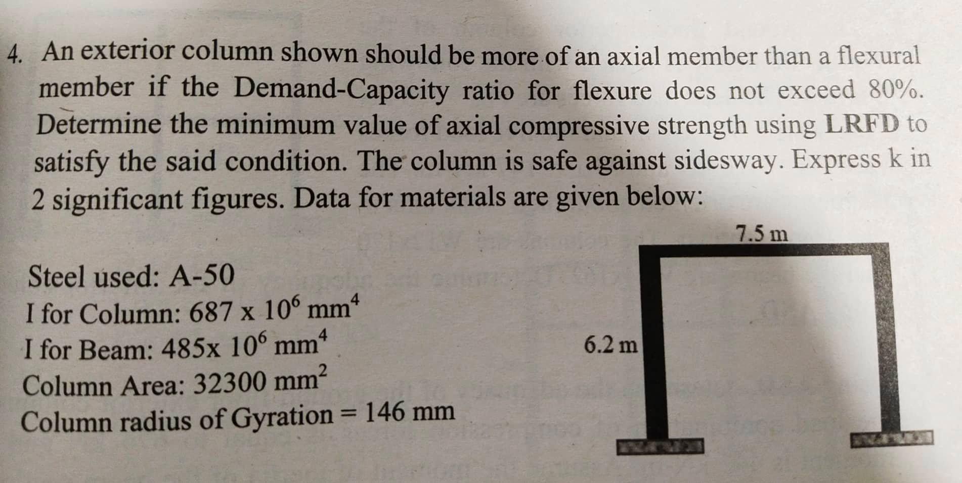 4 An Exterior Column Shown Should Be More Of An Axial Member Than A Flexural Member If The Demand Capacity Ratio For Fl 1