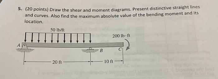 5 20 Points Draw The Shear And Moment Diagrams Present Distinctive Straight Lines And Curves Also Find The Maximum 1