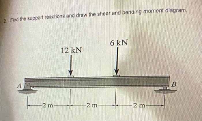 2 Find The Support Reactions And Draw The Shear And Bending Moment Diagram 6 Kn 12 Kn A B 2 M 2 M 2 M 1