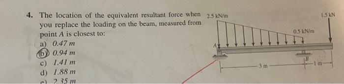 1 S Kn 0 5 Kn M 4 The Location Of The Equivalent Resultant Force When 2 5 Kn M You Replace The Loading On The Beam Mea 1