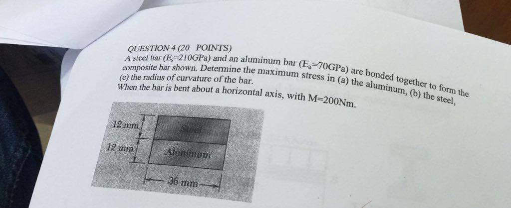 Question 4 20 Points Composite Bar Shown Determine The Maximum Stress In A The Aluminum B The Steel A Steel Bar 1