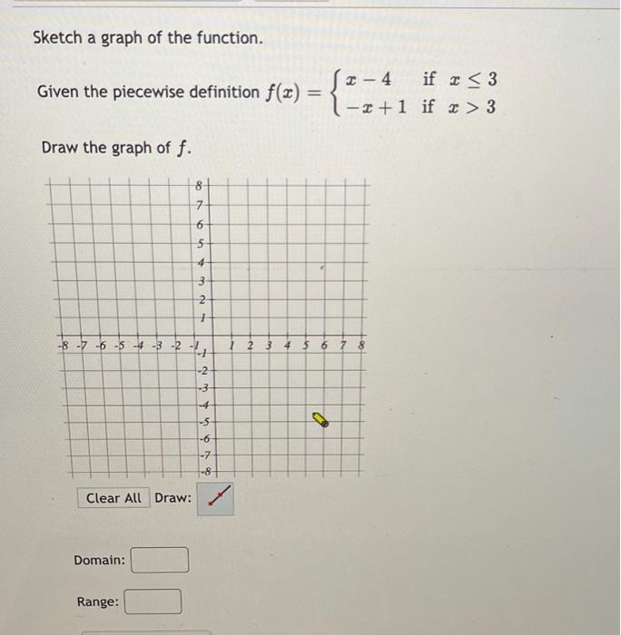 Sketch A Graph Of The Function Given The Piecewise Definition F X 274 2 4 If 3 2 1 If X 3 Draw The Graph Of F 1