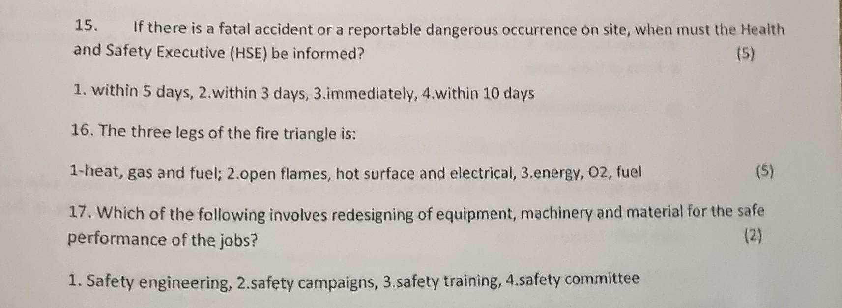 15 If There Is A Fatal Accident Or A Reportable Dangerous Occurrence On Site When Must The Health And Safety Executive 1