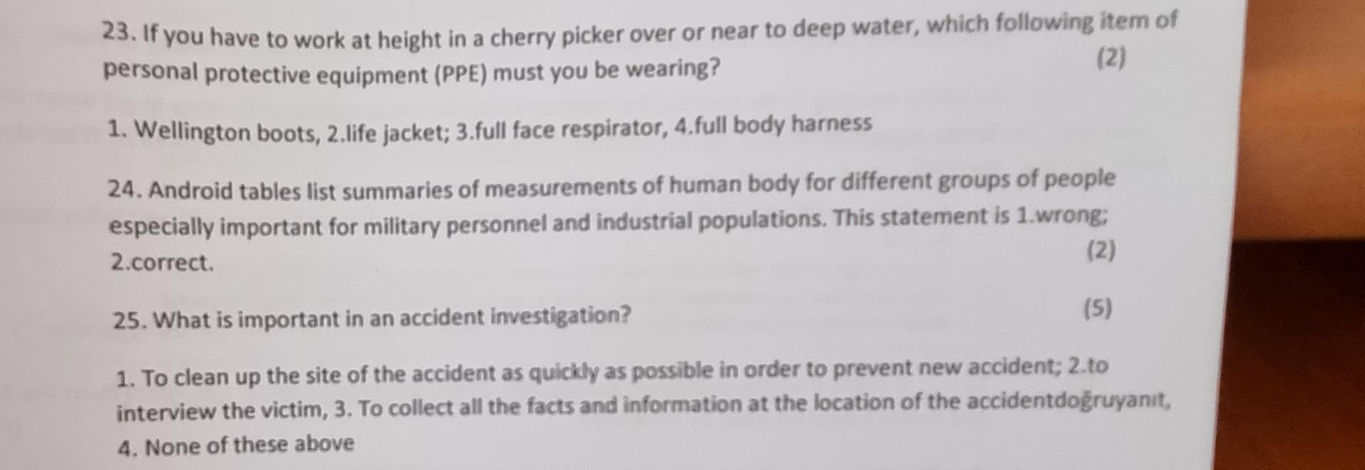 23 If You Have To Work At Height In A Cherry Picker Over Or Near To Deep Water Which Following Item Of Personal Protec 1
