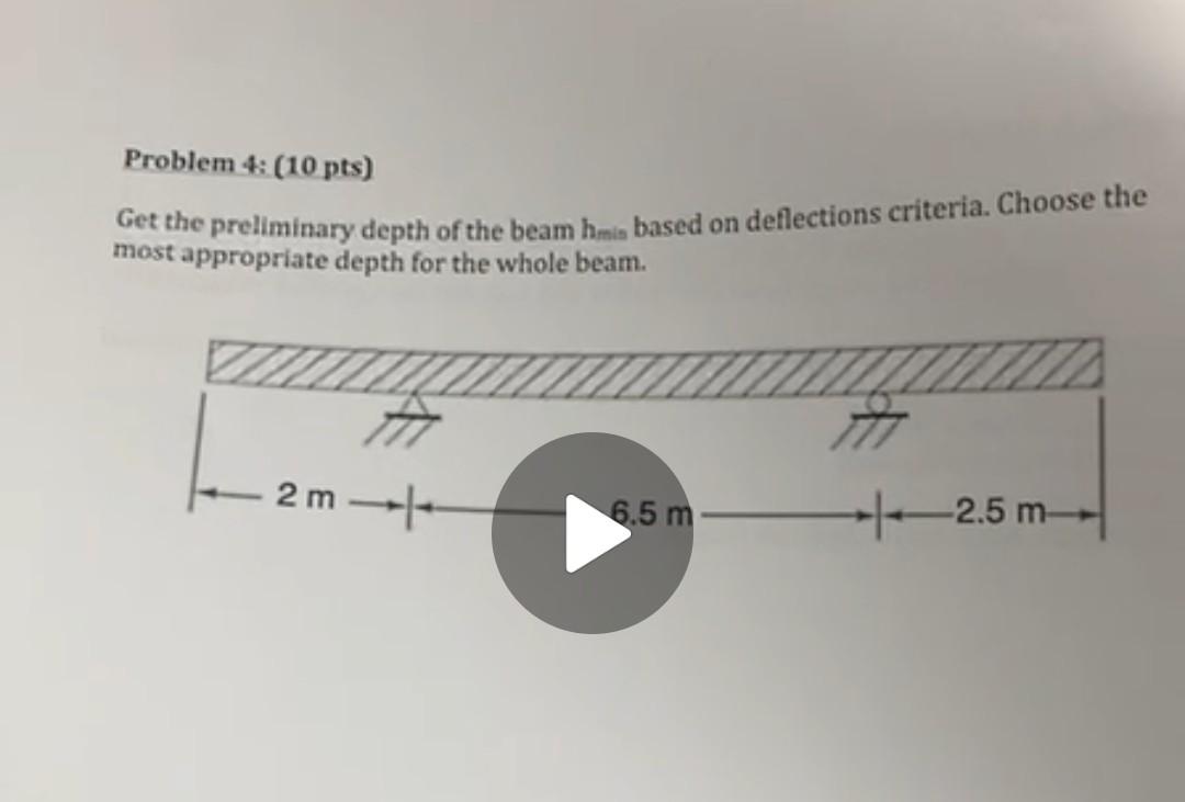 Problem 4 10 Pts Get The Preliminary Depth Of The Beam Hemio Based On Deflections Criteria Choose The Most Appropria 1