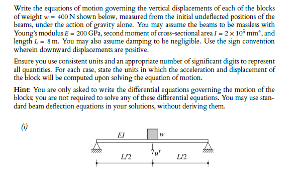 Write The Equations Of Motion Governing The Vertical Displacements Of Each Of The Blocks Of Weight W 400 N Shown Below 1